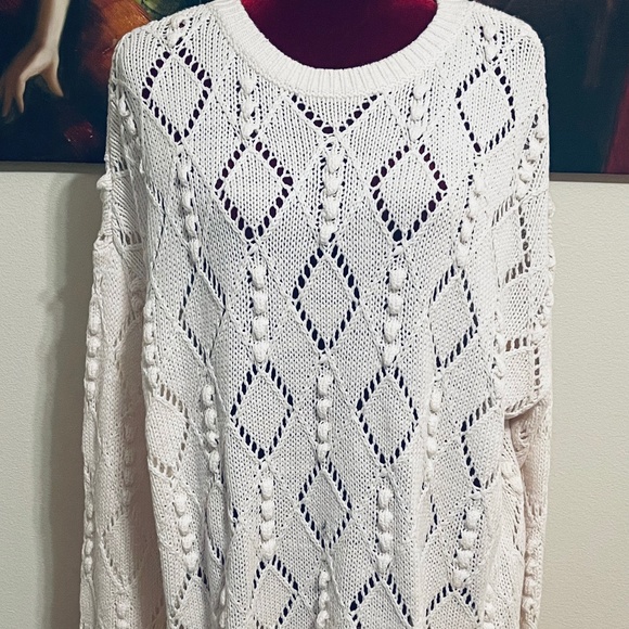 Plus Size Pointelle Snowflake Sweater - Picture 1 of 8
